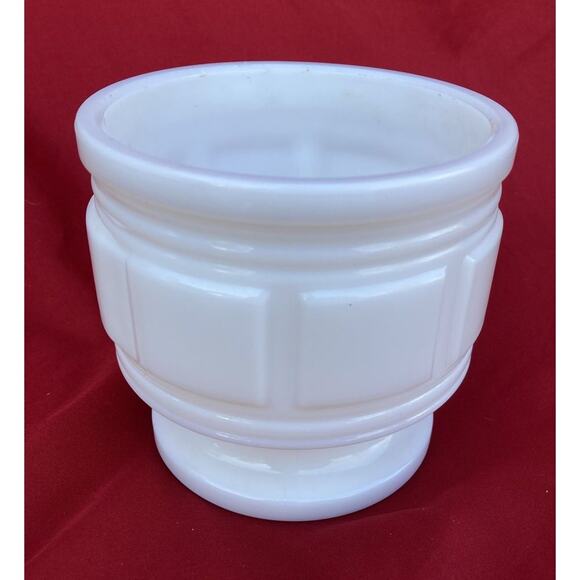 Vintage Randall Milk Glass Jardinere Block Pattern VASE Planter 4 3/8" x 4 5/8" - Picture 6 of 13